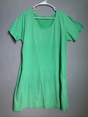 fresh produce Womens Short Sleeve Mint Green Striped Scoop Neck Dress L Pockets